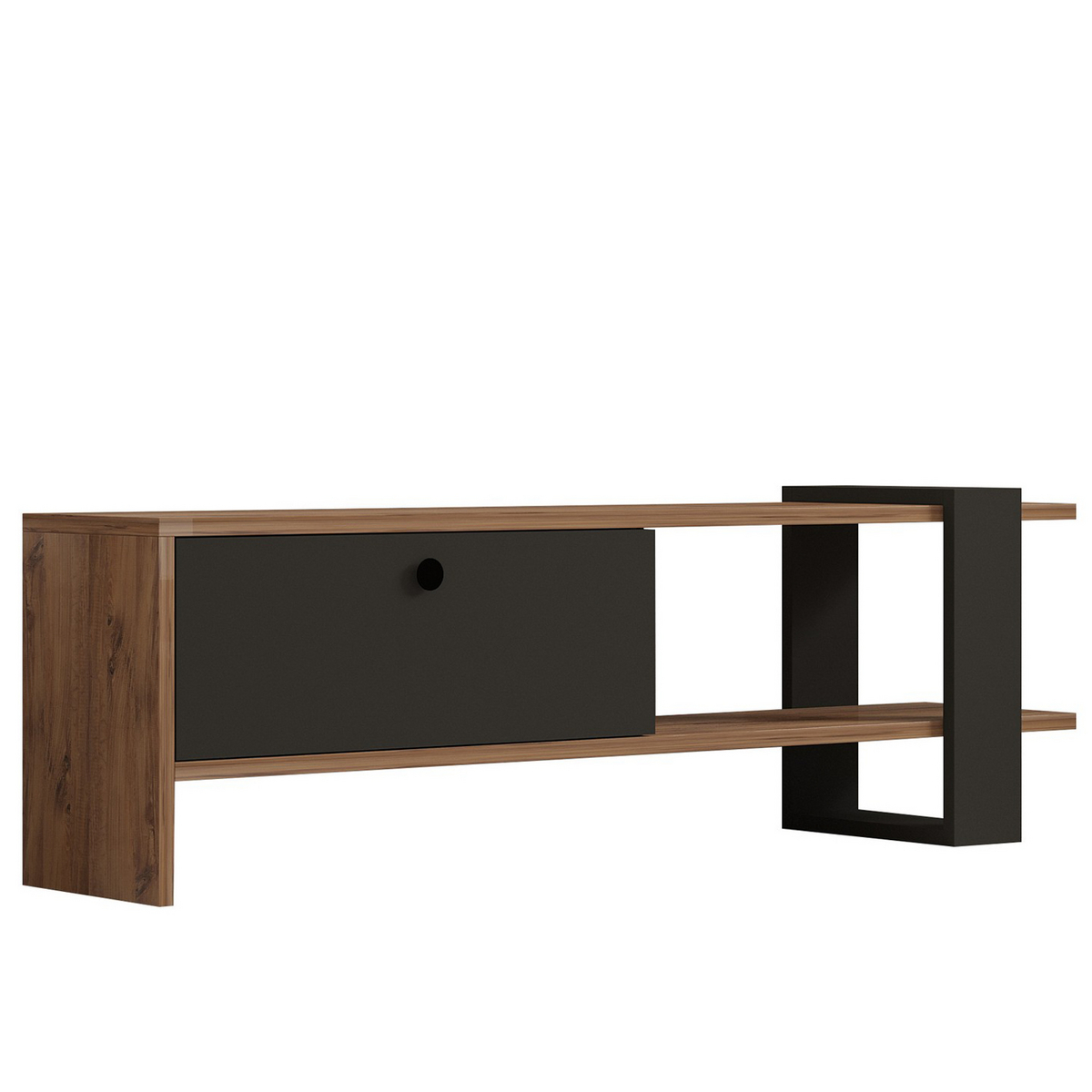 Norda Design Modern TV-bänk med hyllor, ek & antracit, 120 cm | 100% melaminbelagd, 18 mm tjock | Stilfull förvaringslösning