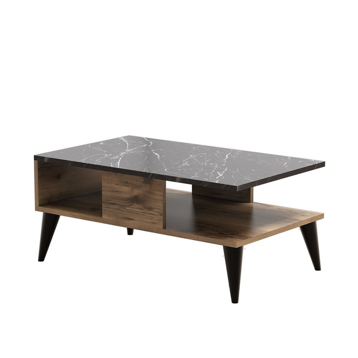Norda Design Modernt soffbord, valnöt- och marmorfinish, 90 x 54 x 39,6 cm | 100 % melaminbelagt, 18 mm tjockt | Stilren och funktionell design