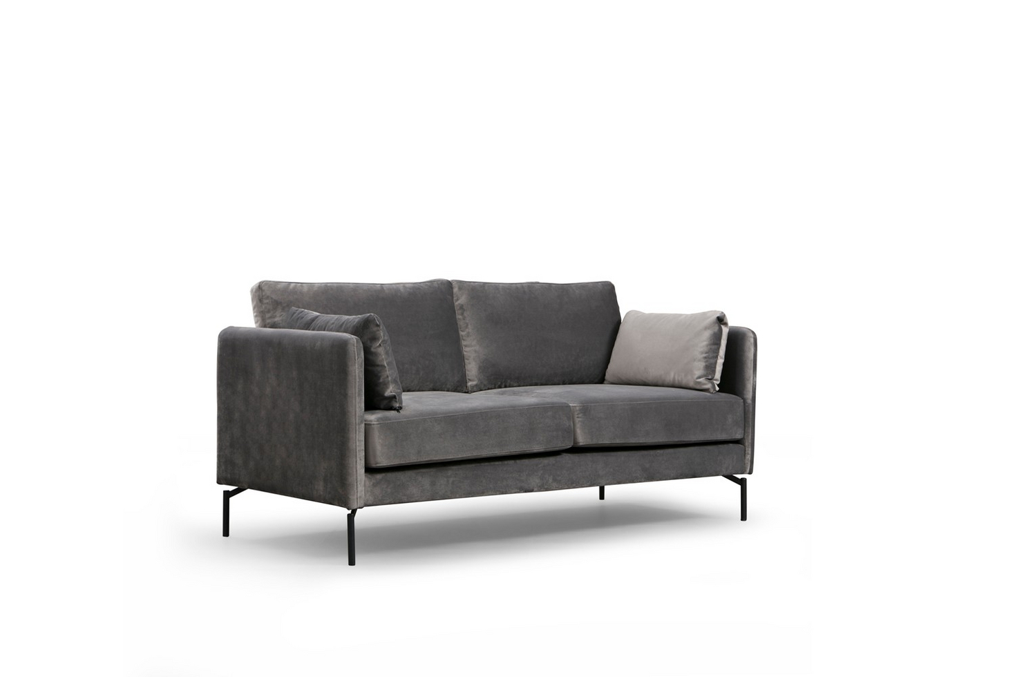Norda Design Stilren 2-sitssoffa, grå polyester, 177 x 87 x 90 cm | ram i bokträ, ben i metall | modern industriell design