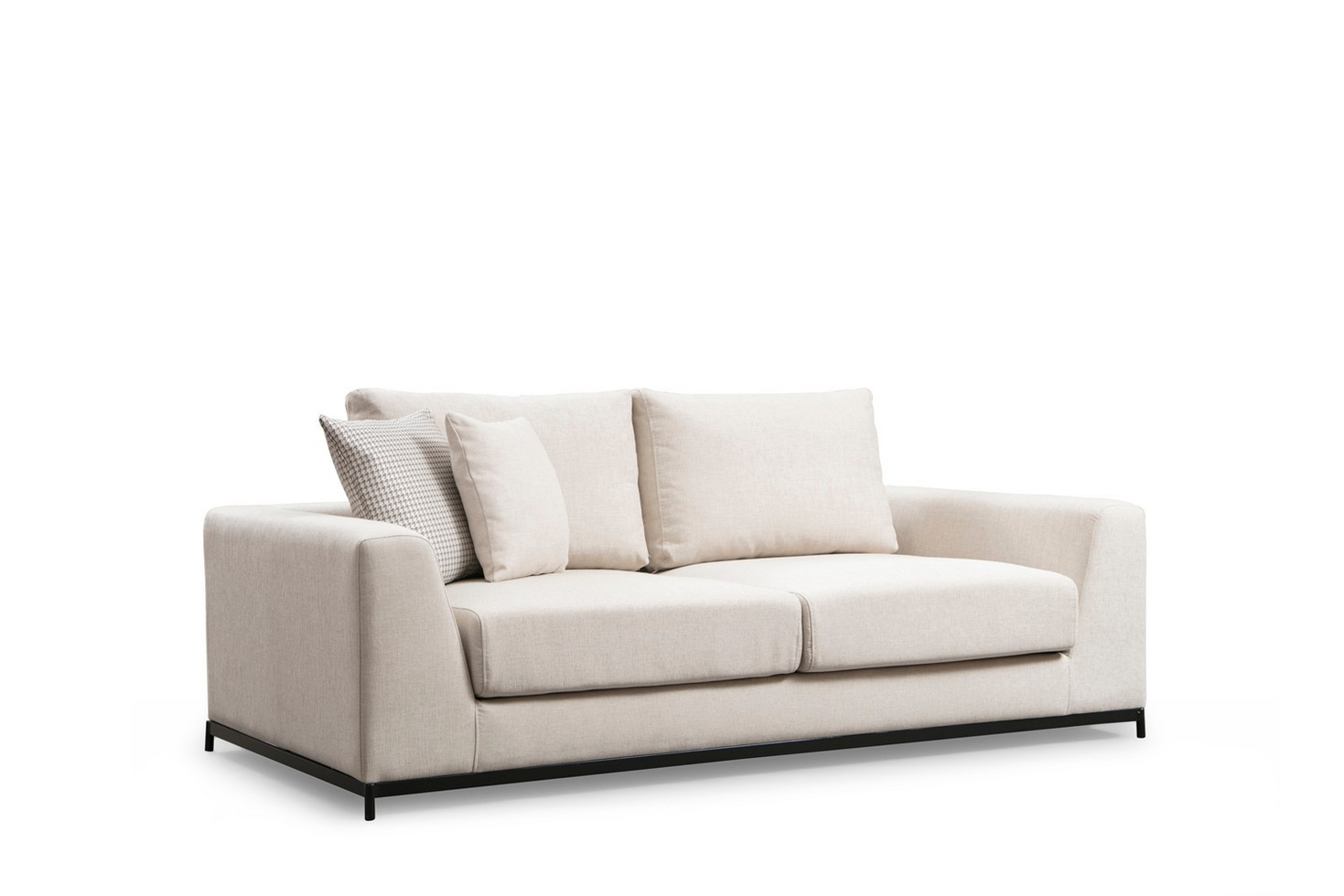 Norda Design beige tvåsitssoffa, ram i bokträ, 201 cm | mjuka grå skumdynor, kemtvättbart tyg, modern design