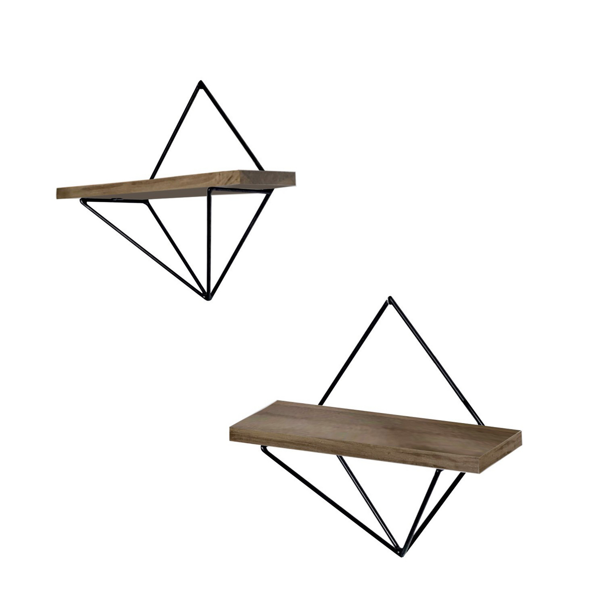Norda Design Dekorativa vägghyllor i trä (2 delar), valnöt och svart, 30x30x14 cm | 100 % granträ och metall | Stilfull industriell design