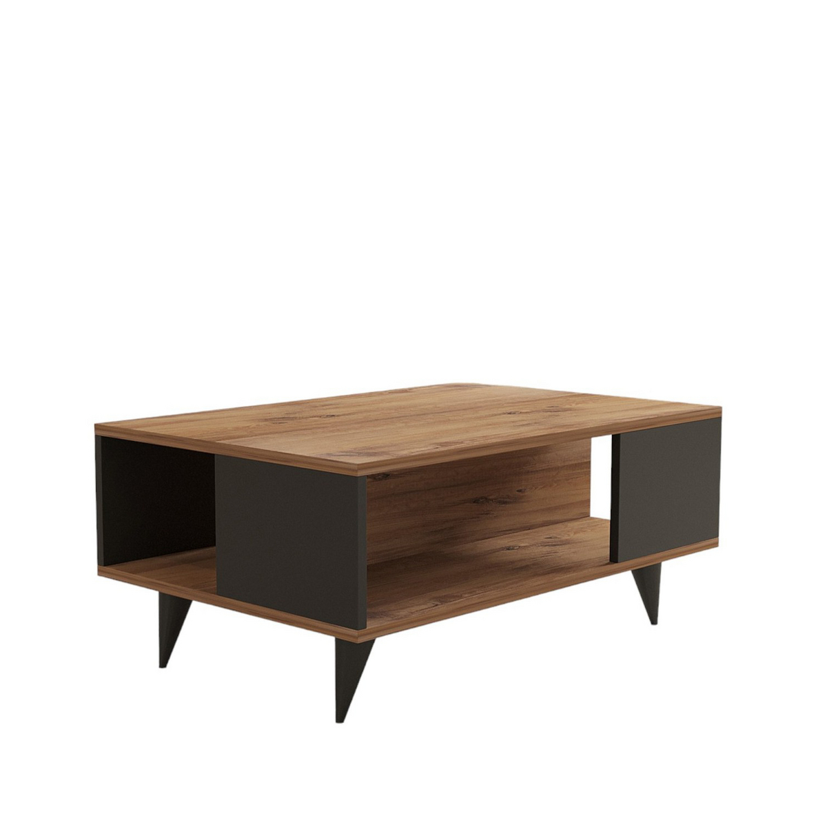 Norda Design Modernt tvåplans soffbord, valnöt och svart, 90 x 60 x 39,5 cm | 100 % melaminbelagt, 18 mm tjockt | Stilfull och funktionell förvaringslösning