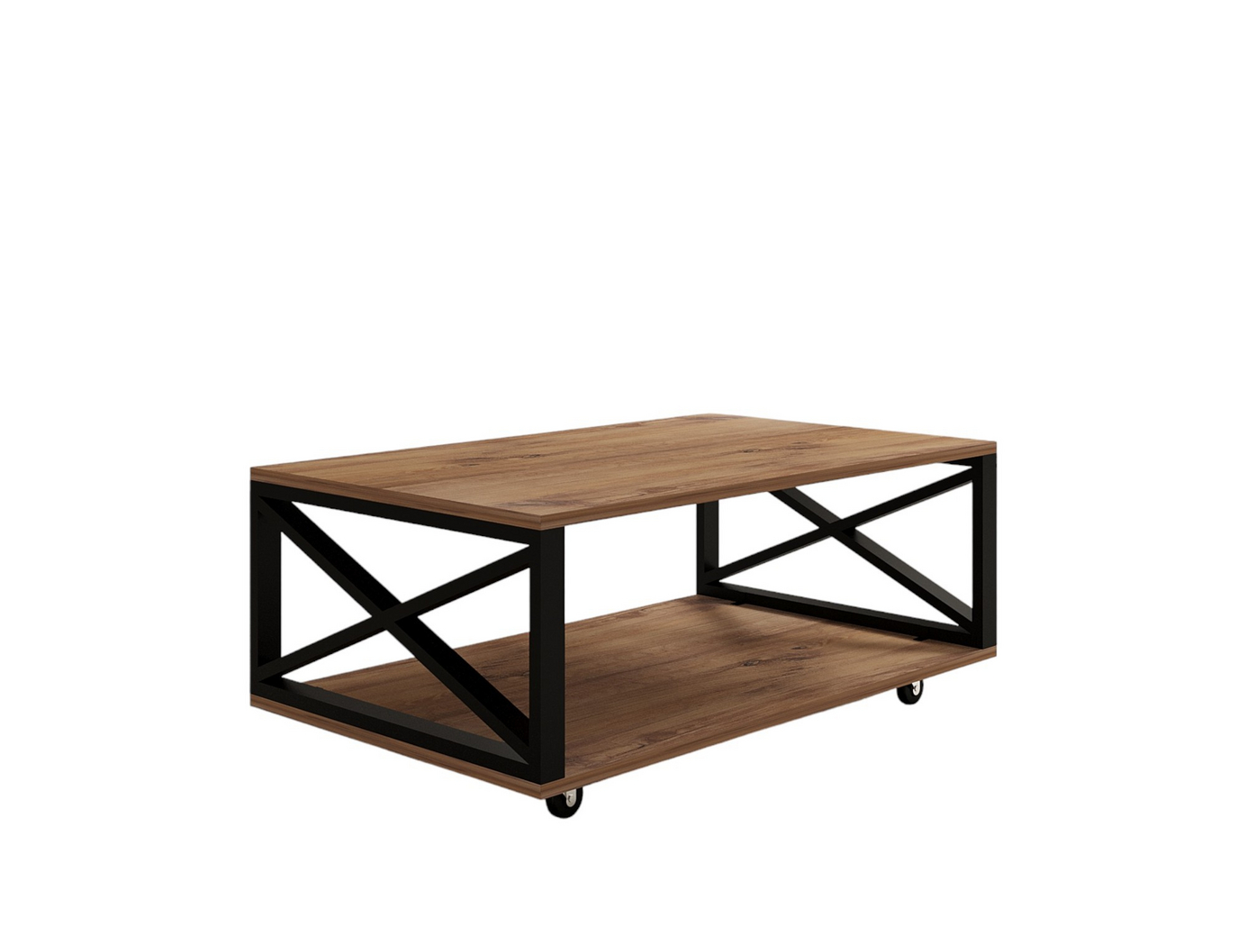 Norda Design Industriellt soffbord med två hyllplan och hjul, Atlantisk furu, 98 x 60 x 33,6 cm | 100 % melaminbelagd