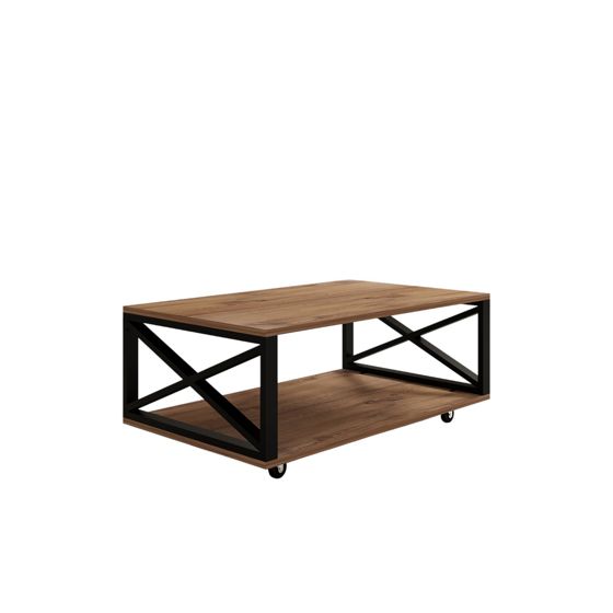 Norda Design Industriellt soffbord med två hyllplan och hjul, Atlantisk furu, 98 x 60 x 33,6 cm | 100 % melaminbelagd
