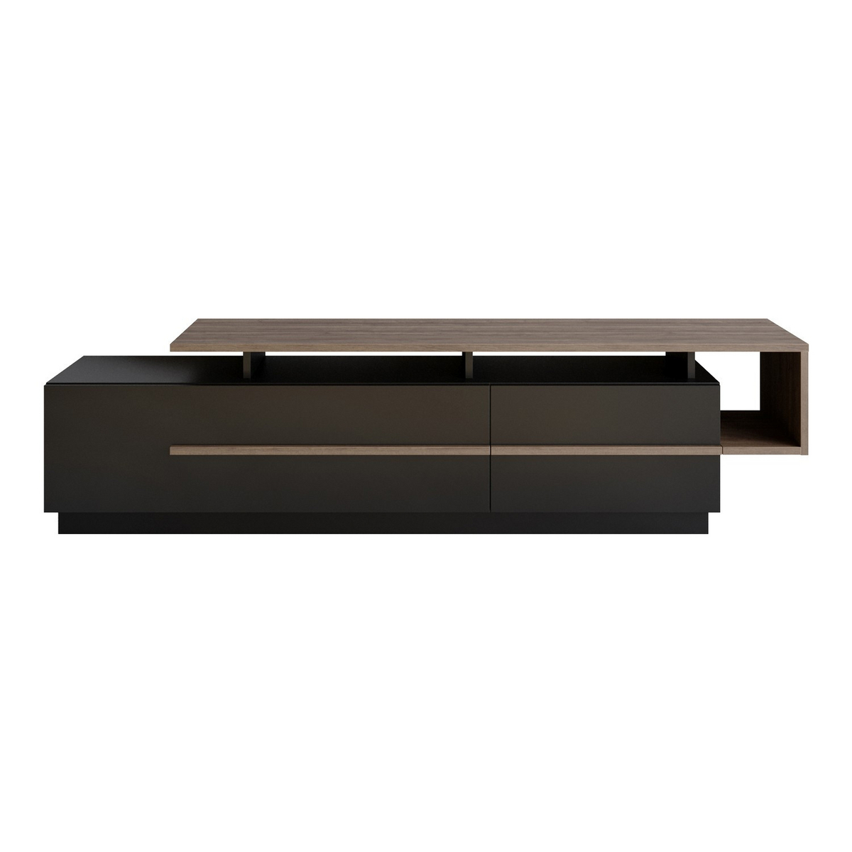 Norda Design Modern TV-bänk med möjlighet till väggmontering, svart och valnöt, 180 cm | 100 % melaminbelagd, 18 mm tjock, stilren design