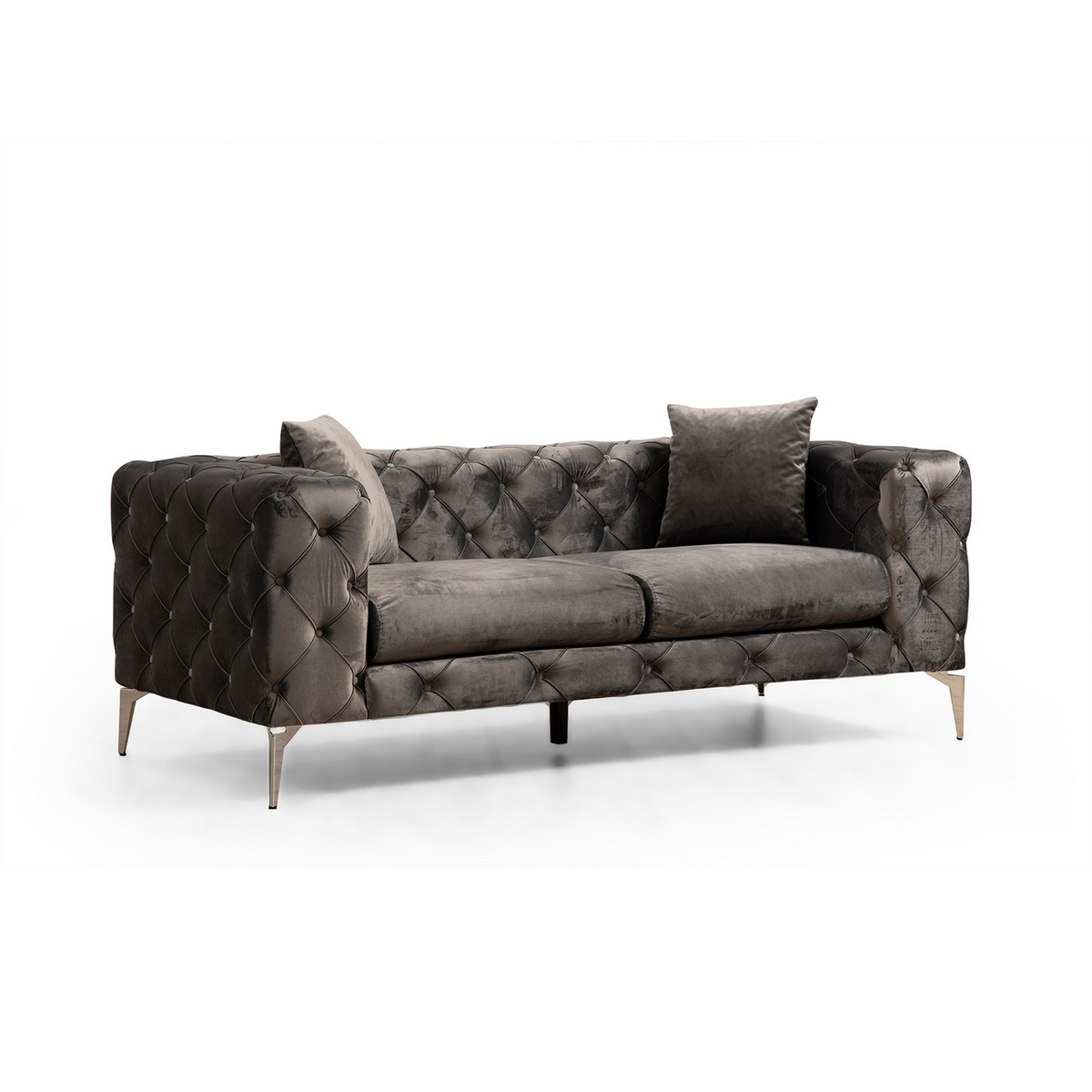 Norda Design Modern 2-sitssoffa, antracit, stomme i bokträ, ben i krom, 100% polyester, inkluderar 2 kuddar