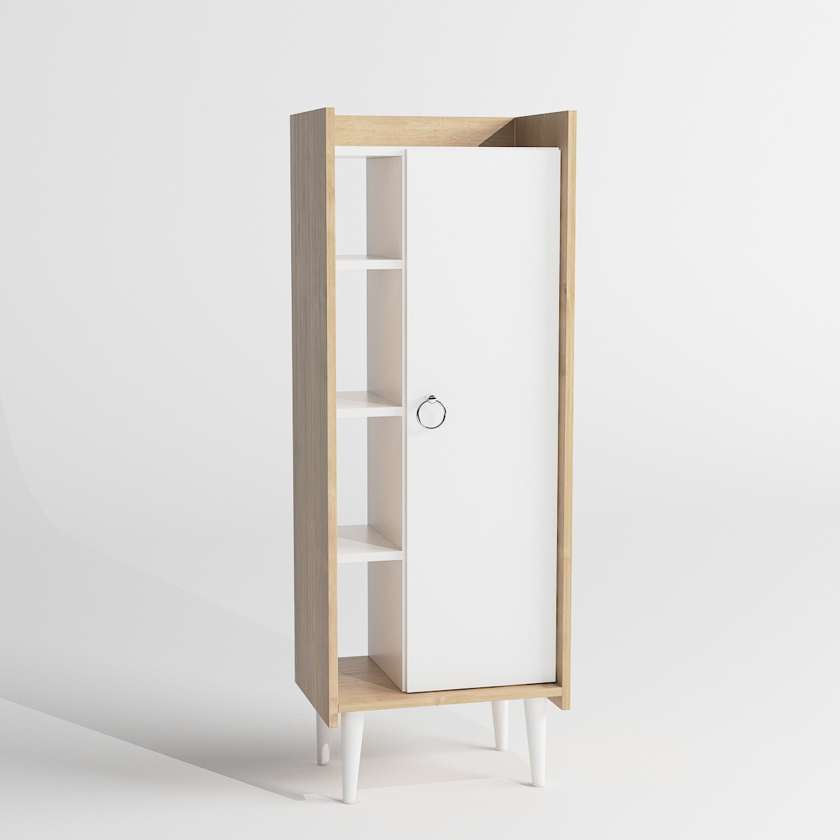 Norda Design Modernt mångsidigt skåp, ek och vitt, 50x140x30 cm | 100 % melaminbelagt, 18 mm tjockt | Väggmonterbart