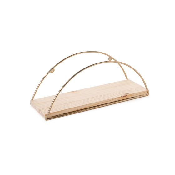 Norda Design Vägghylla i massivt trä, 41 x 17 x 16 cm, guld & brun | metallfästen, maxbelastning 3 kg | modern design