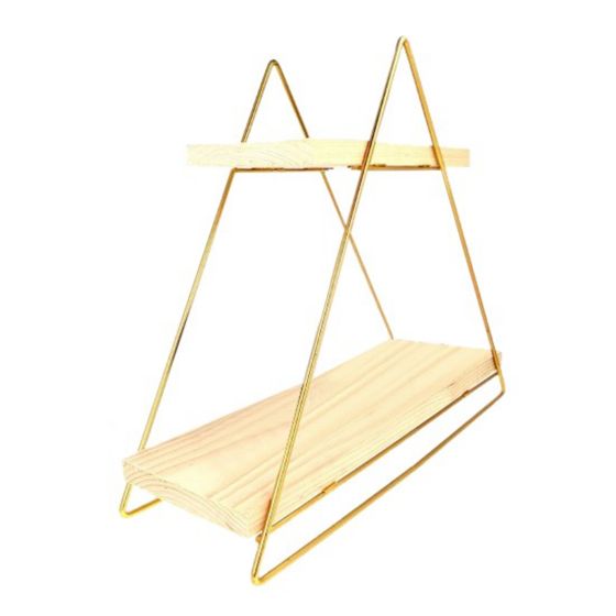 Norda Design Vägghylla i massivt trä med metallkonsoler, 38 x 16 x 42 cm, guld & brun | maxvikt 5 kg, modern design