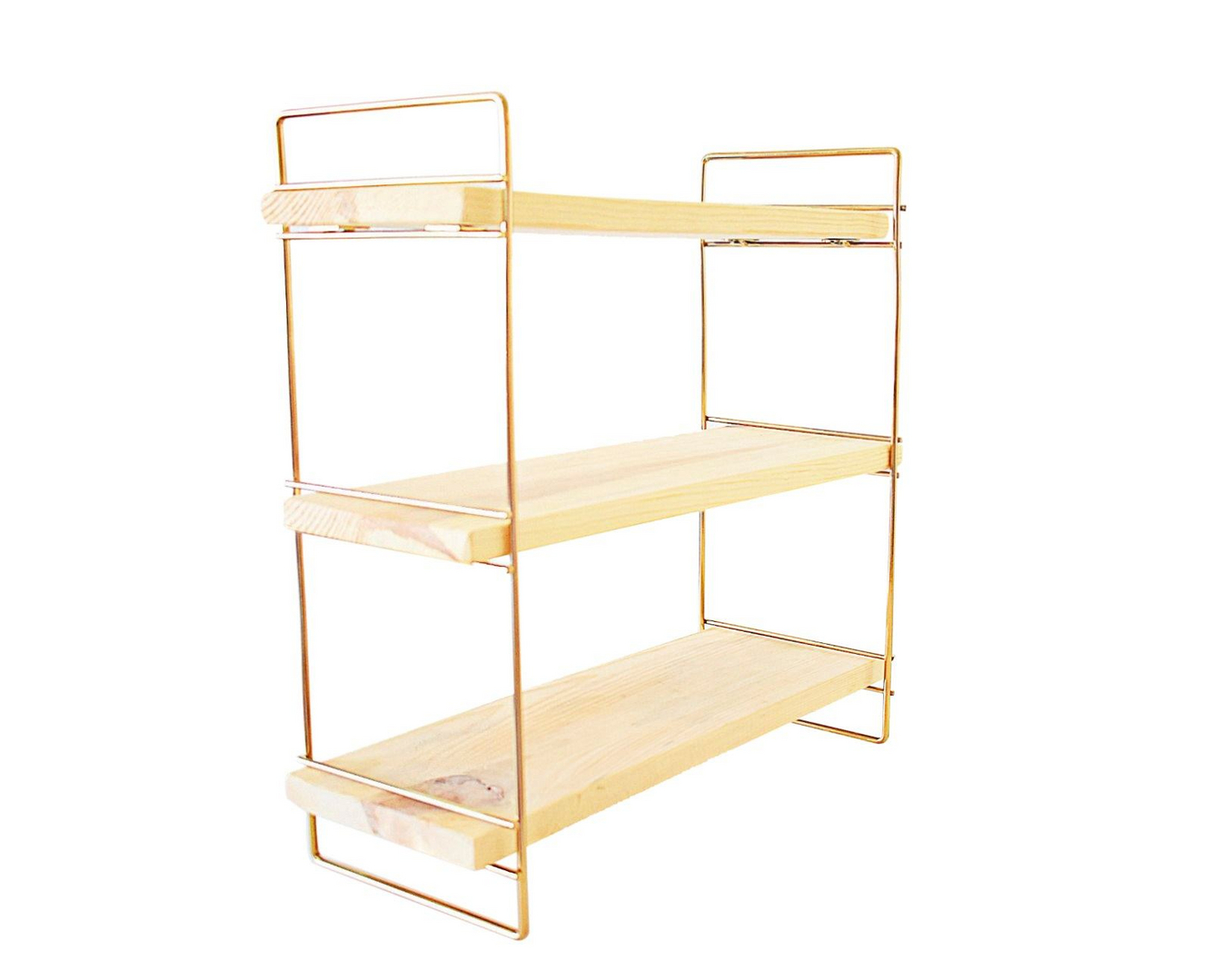Norda Design Vägghylla i massivt trä med metallfästen, 40 x 16 x 40 cm, guld- och brunfärgad | 6 kg bärkapacitet, modern design