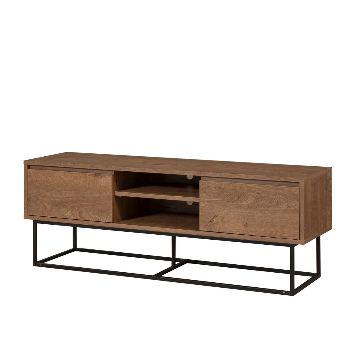 Norda Design modern TV-bänk med metallram, valnöt & svart, 140 cm | 100 % melaminbelagd, väggmonterbar, stilren design