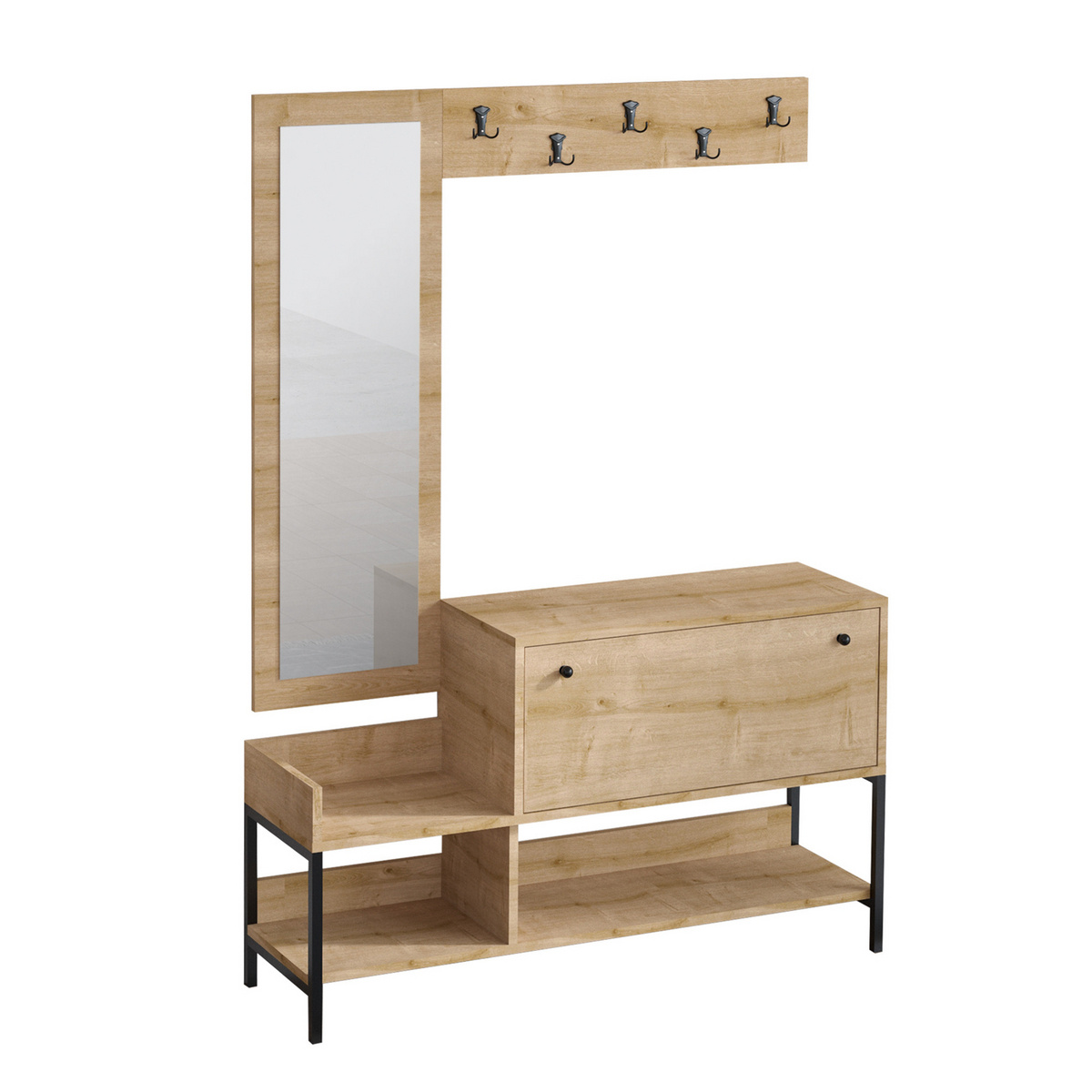 Norda Design Modernt skoskåp med spegel, Safirek, 120 x 70 x 35 cm | 100% melaminbelagt, väggmonterbart, stilren design