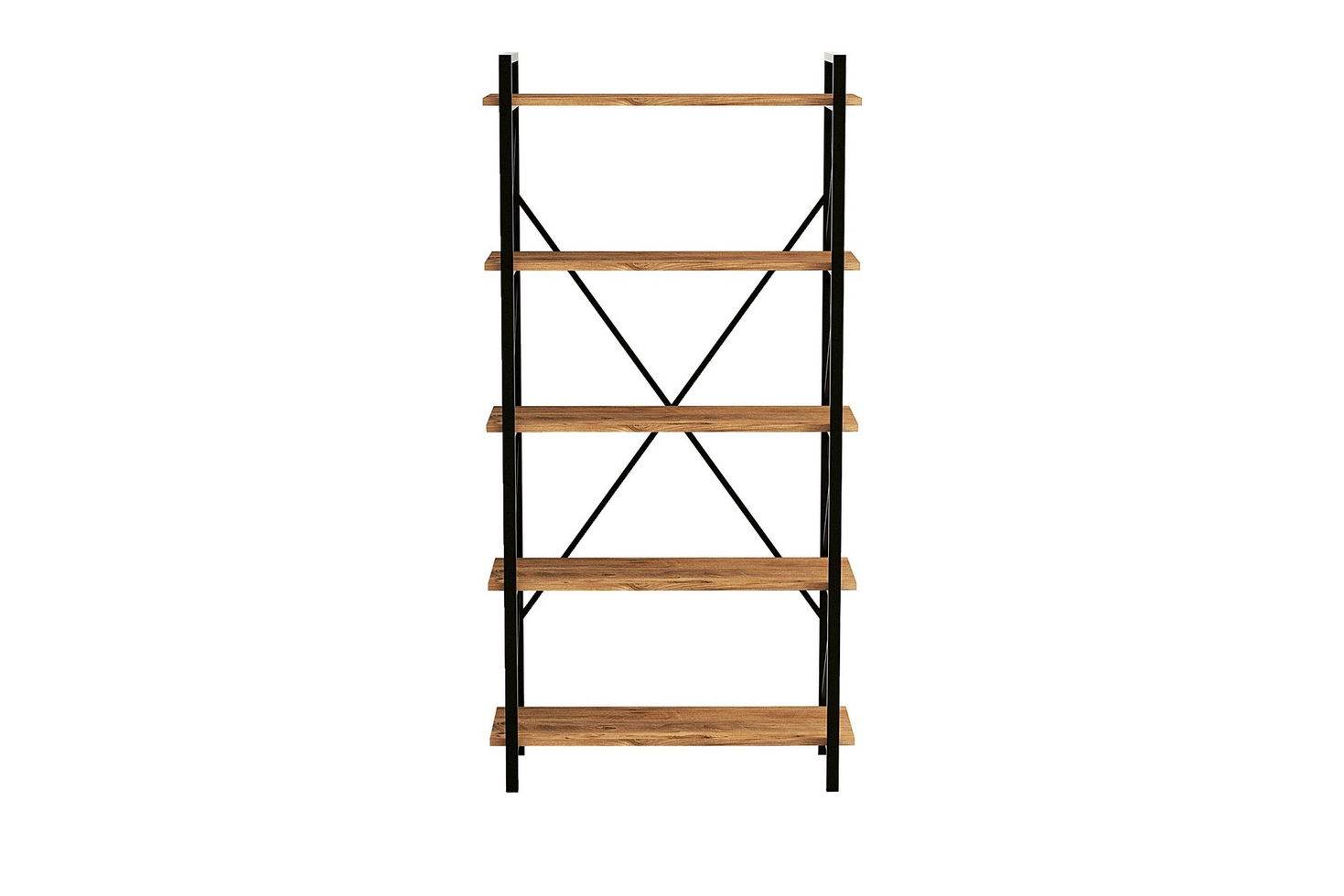 Norda Design industriell bokhylla med metallram, Atlantic Pine och svart, 90 x 180 x 33,5 cm | 100 % melaminbelagd | väggmonterbar