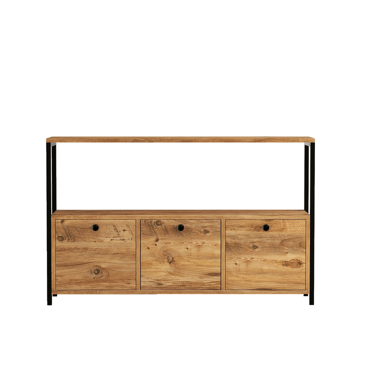 Norda Design Industriellt konsolbord med väggmonterad hylla, Atlantic Pine och svart | 100 % melaminbelagt | Stilfull förvaring
