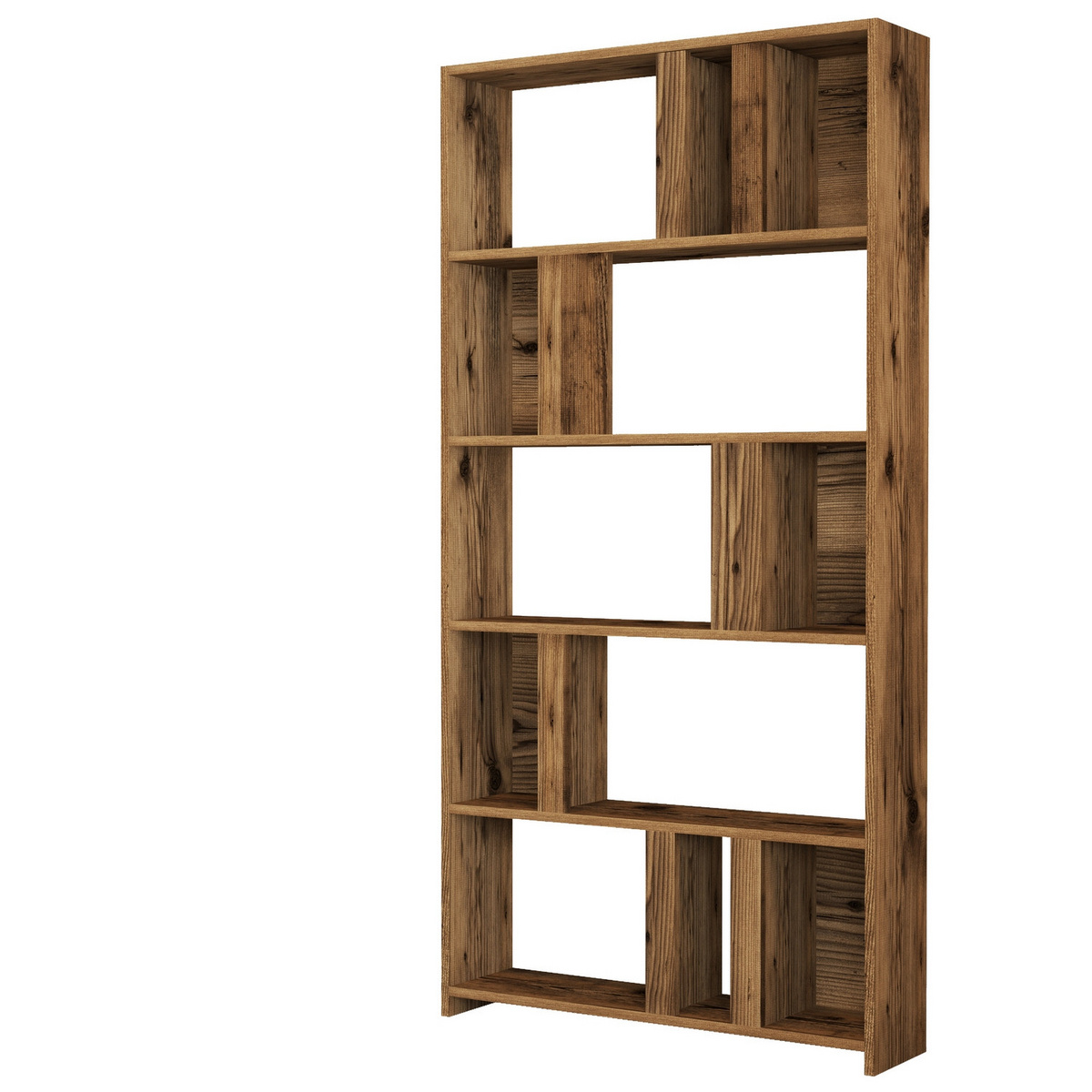 Norda Design modern bokhylla i valnöt, 90 x 180 x 20 cm, 100 % melaminbelagd, väggmonterbar, 35 kg kapacitet, stilren design