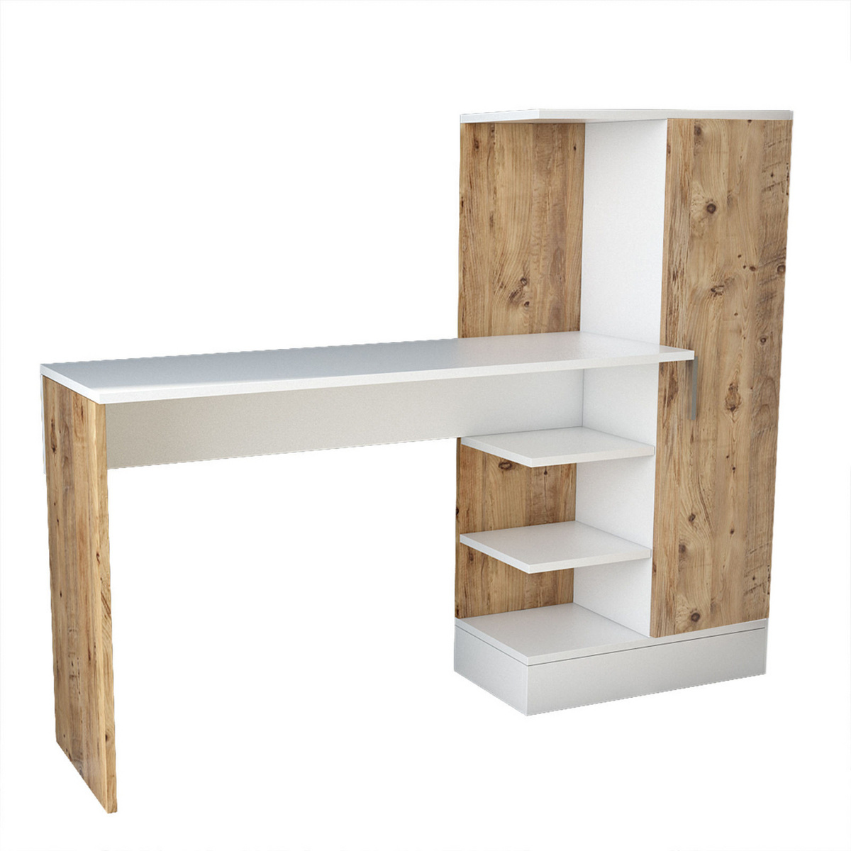 Norda Design Modernt studieskrivbord, Atlantic Pine och vit, 152,3 x 120 x 40 cm | 100 % melaminbelagt, 18 mm tjockt | Stilrent och funktionellt