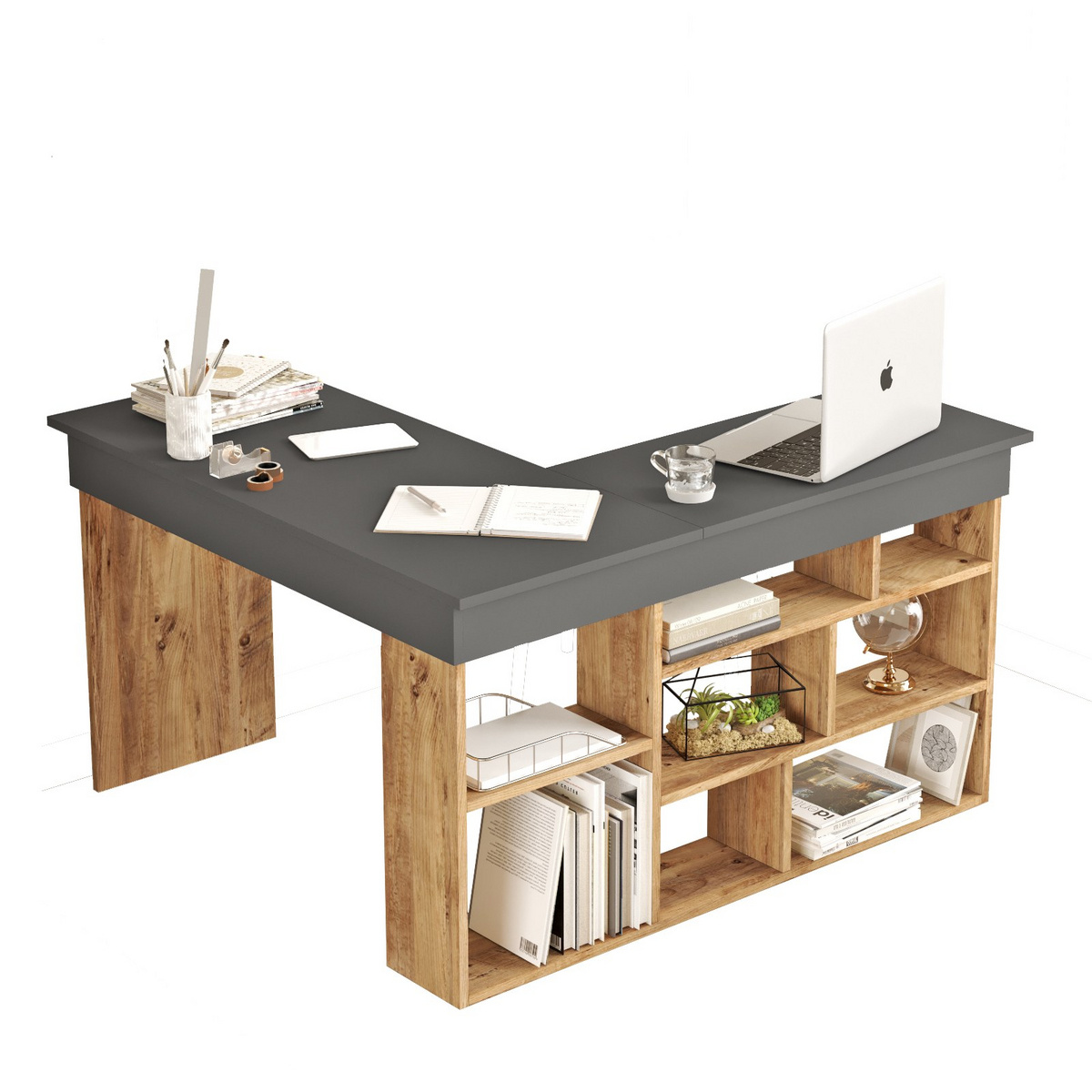 Norda Design Modernt studiebord, Atlantic Pine & antracit, 129 x 72 x 120 cm | 100 % melaminbelagd, 18 mm tjock | Stilren och funktionell design