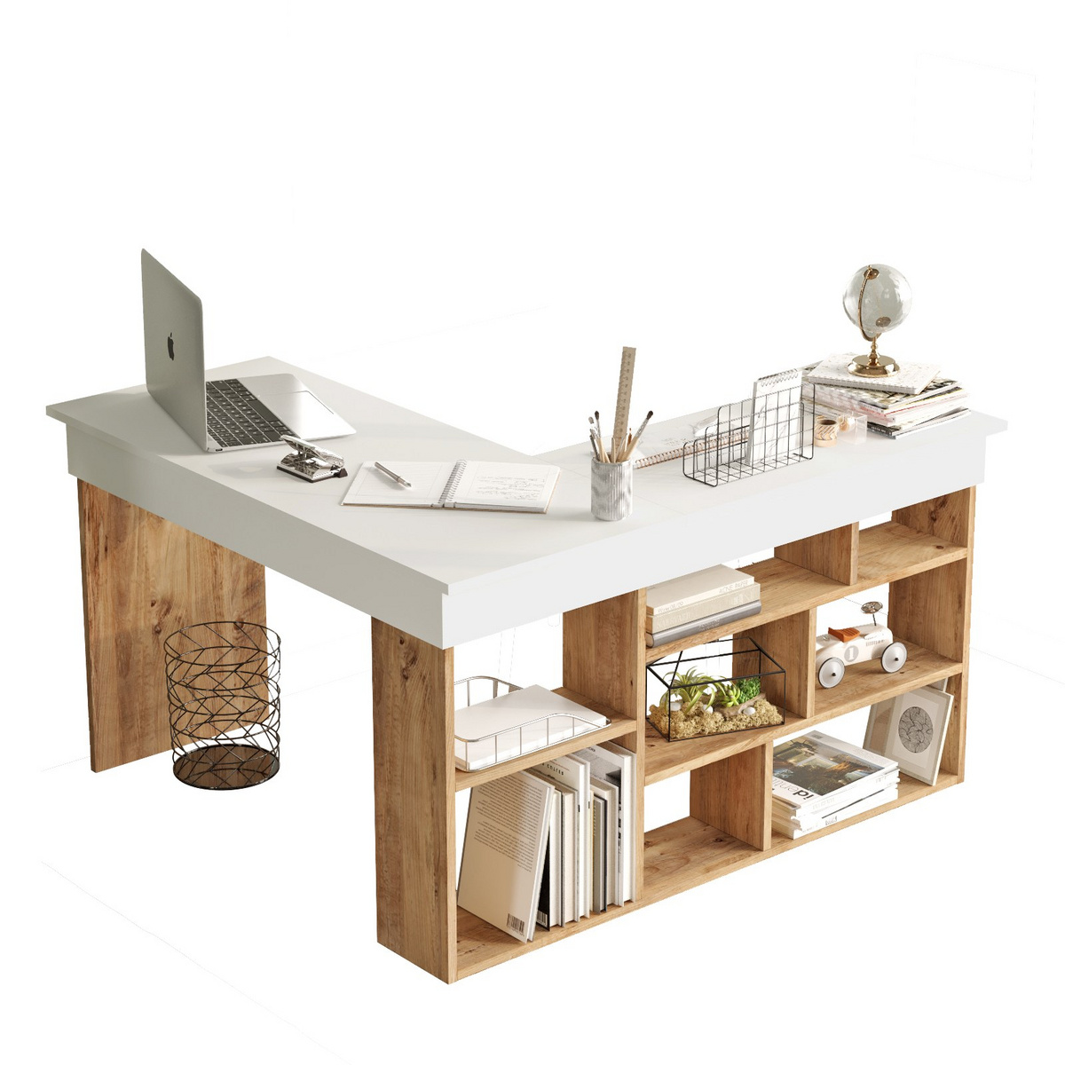 Norda Design Modernt skrivbord för studier, Atlantic Pine och vitt, 129 x 72 x 120 cm | 100 % melaminbelagt, 18 mm tjockt | Stilfullt och funktionellt