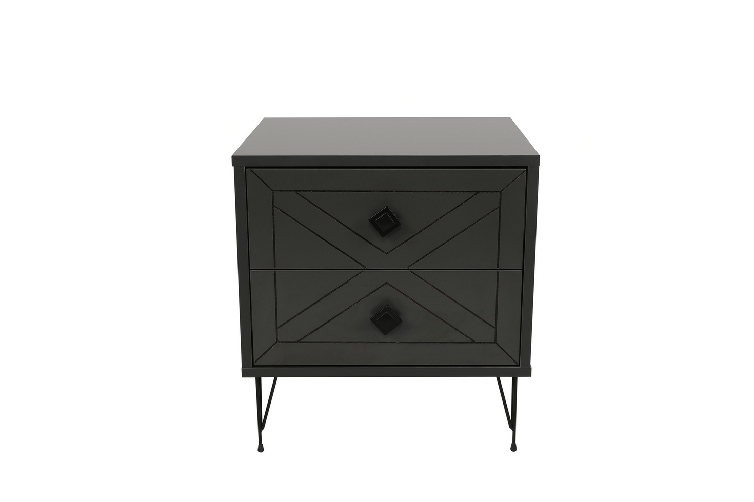Norda Design Modernt antracitfärgat nattduksbord med 2 lådor, metallben, 50 x 55 x 40 cm | 100% melaminbelagt, 18 mm tjockt