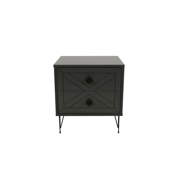 Norda Design Modernt antracitfärgat nattduksbord med 2 lådor, metallben, 50 x 55 x 40 cm | 100% melaminbelagt, 18 mm tjockt