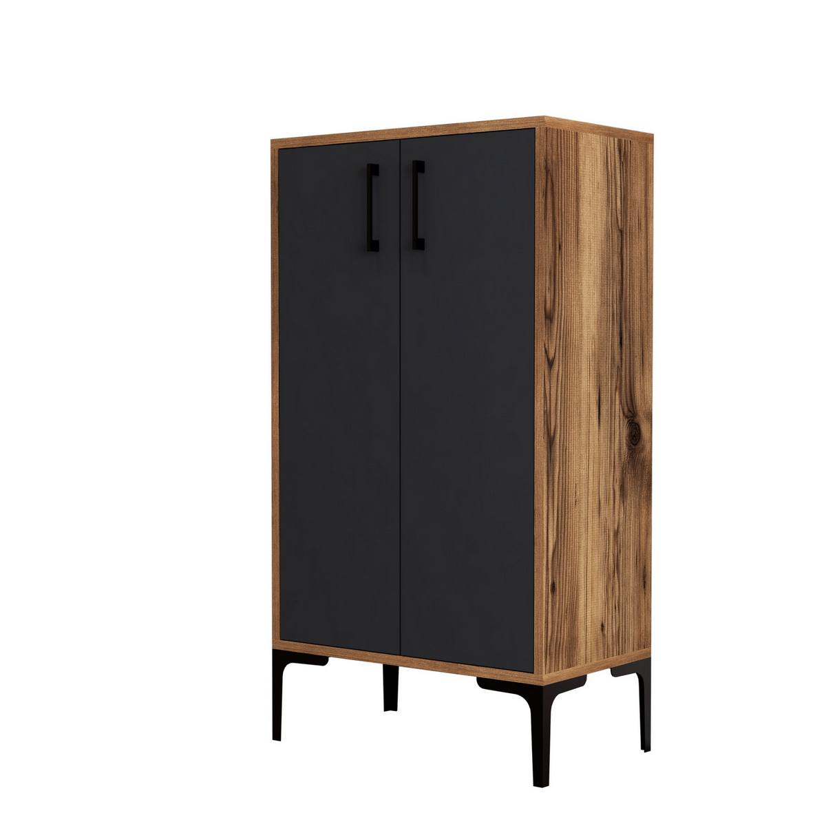 Norda Design Modernt skoskåp, valnöt & antracit, 60x111x35 cm | 100% melaminbelagt, metallben, väggmonterbart