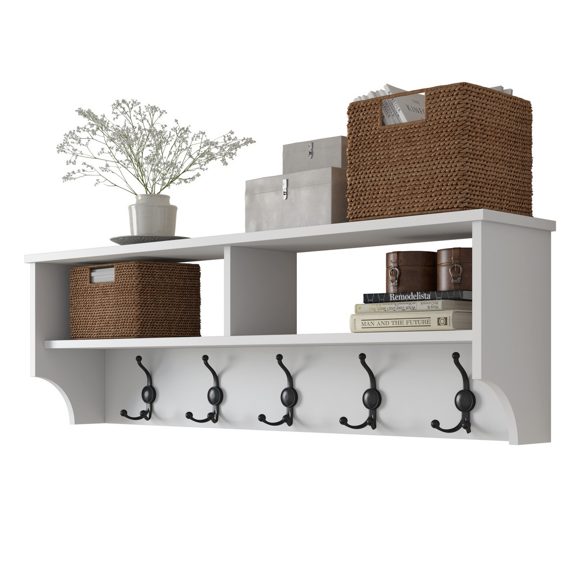 Norda Design modern vit hallmöbel med flera hyllor, 120 cm | 100 % melaminbelagd spånskiva | Stilfull förvaringslösning