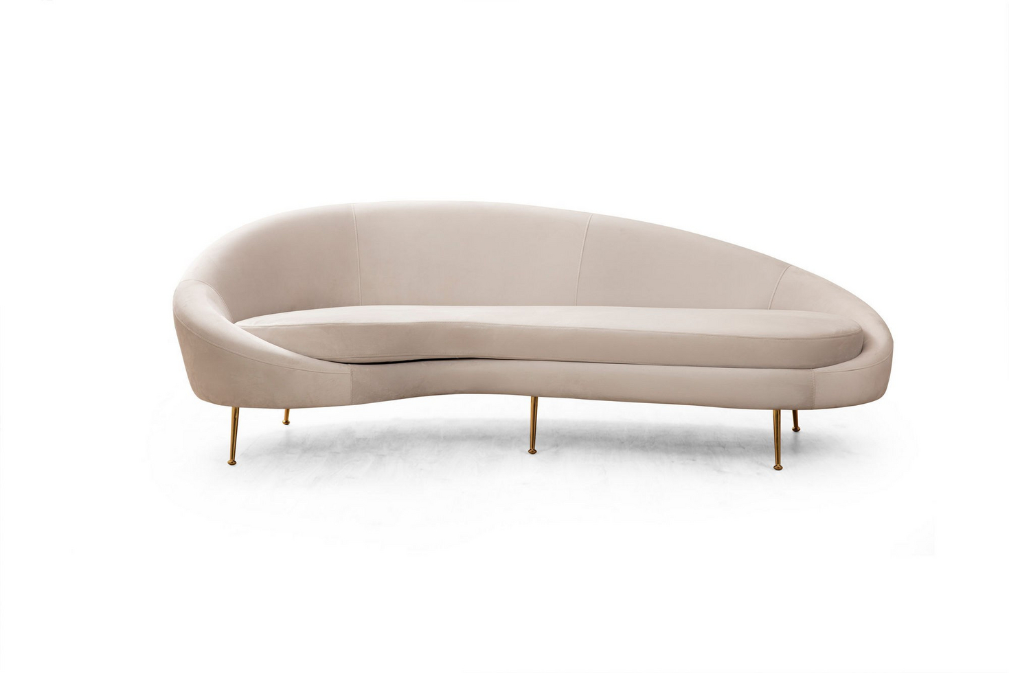 Norda Design Elegant 3-sitssoffa, beige, 255 cm | ram av bokträ, ben i guldmetall, 100% polyester, 2 kuddar ingår