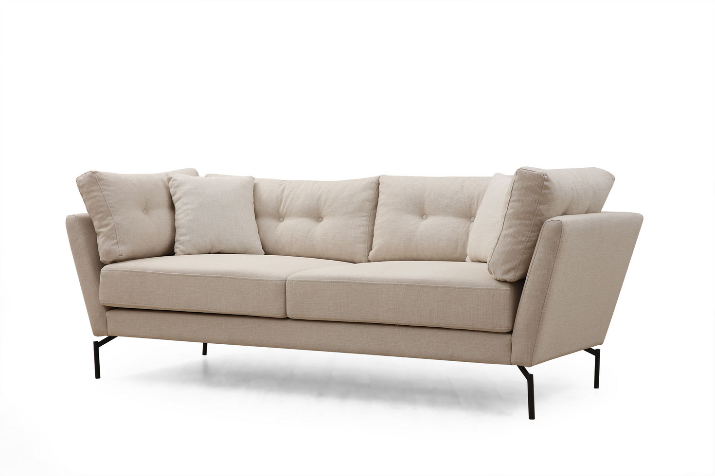 Norda Design Elegant 3-sitssoffa, krämfärgad, 214 cm | stomme i bokträ, mjuk polyester, metallben, 2 kuddar ingår