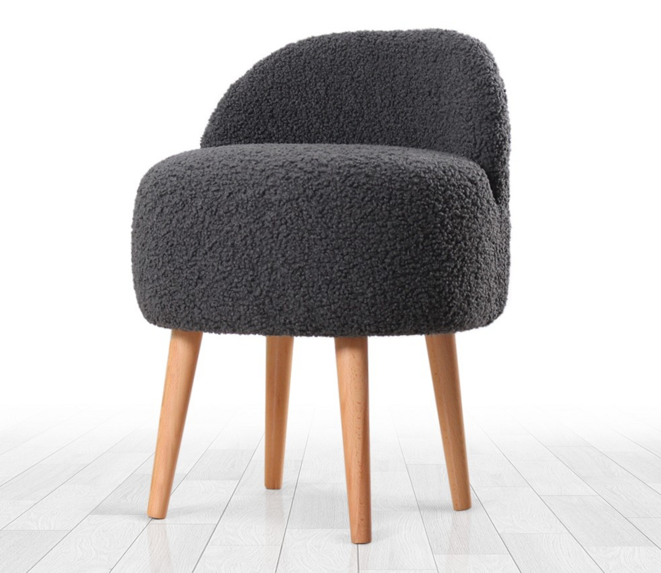 Norda Design Stilig mörkgrå puff med träben, 100% syntetpäls, ortopediskt skum, 46x64x46 cm | Perfekt för modern inredning