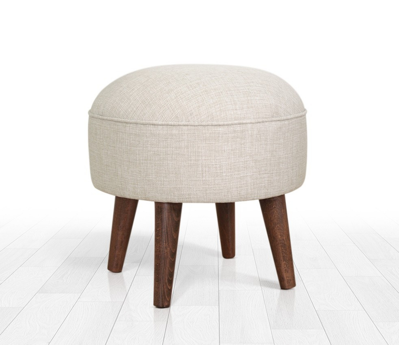 Norda Design Elegant krämfärgad puff med träben, 43 cm hög, 50 % bomull/50 % sammet, ortopediskt skum | skandinavisk design