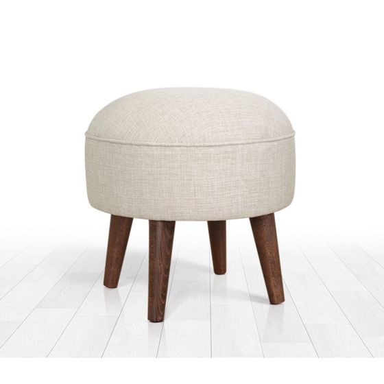 Norda Design Elegant krämfärgad puff med träben, 43 cm hög, 50 % bomull/50 % sammet, ortopediskt skum | skandinavisk design