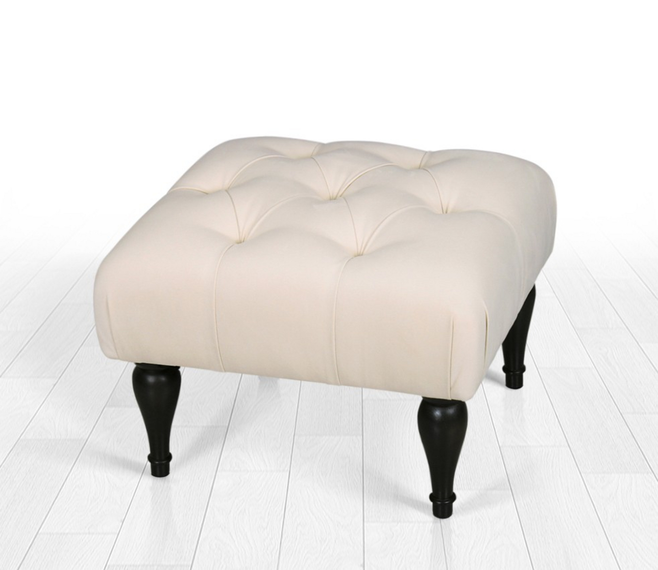 Norda Design Elegant krämfärgad puff med träben, 51 x 36 x 46 cm | 50% bomull och 50% sammet, ortopediskt skum | Bohemisk och traditionell stil
