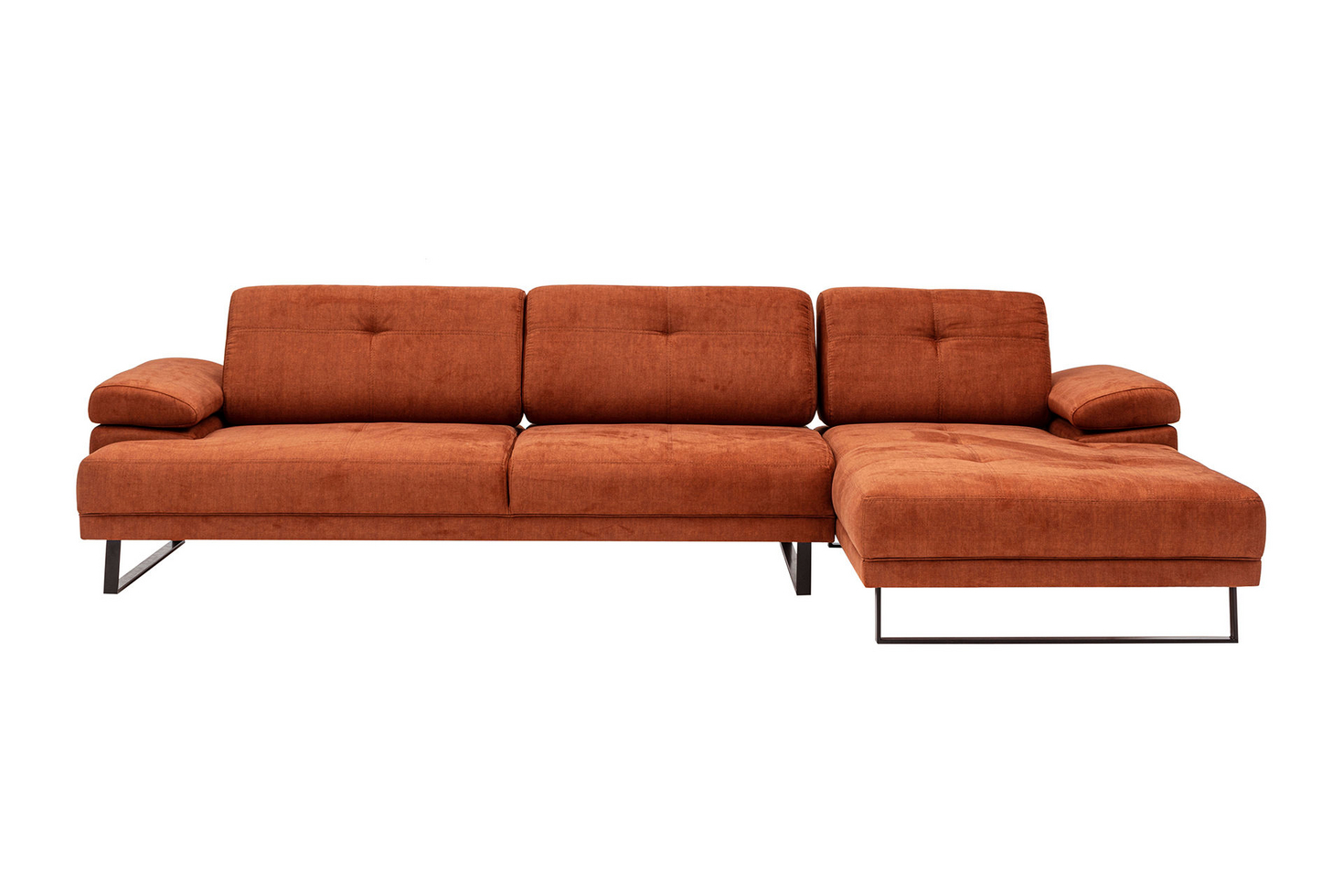 Norda Design Stilren orange hörnsoffa, ram av bokträ och spånskiva, 314x174 cm, justerbart ryggstöd, modern design