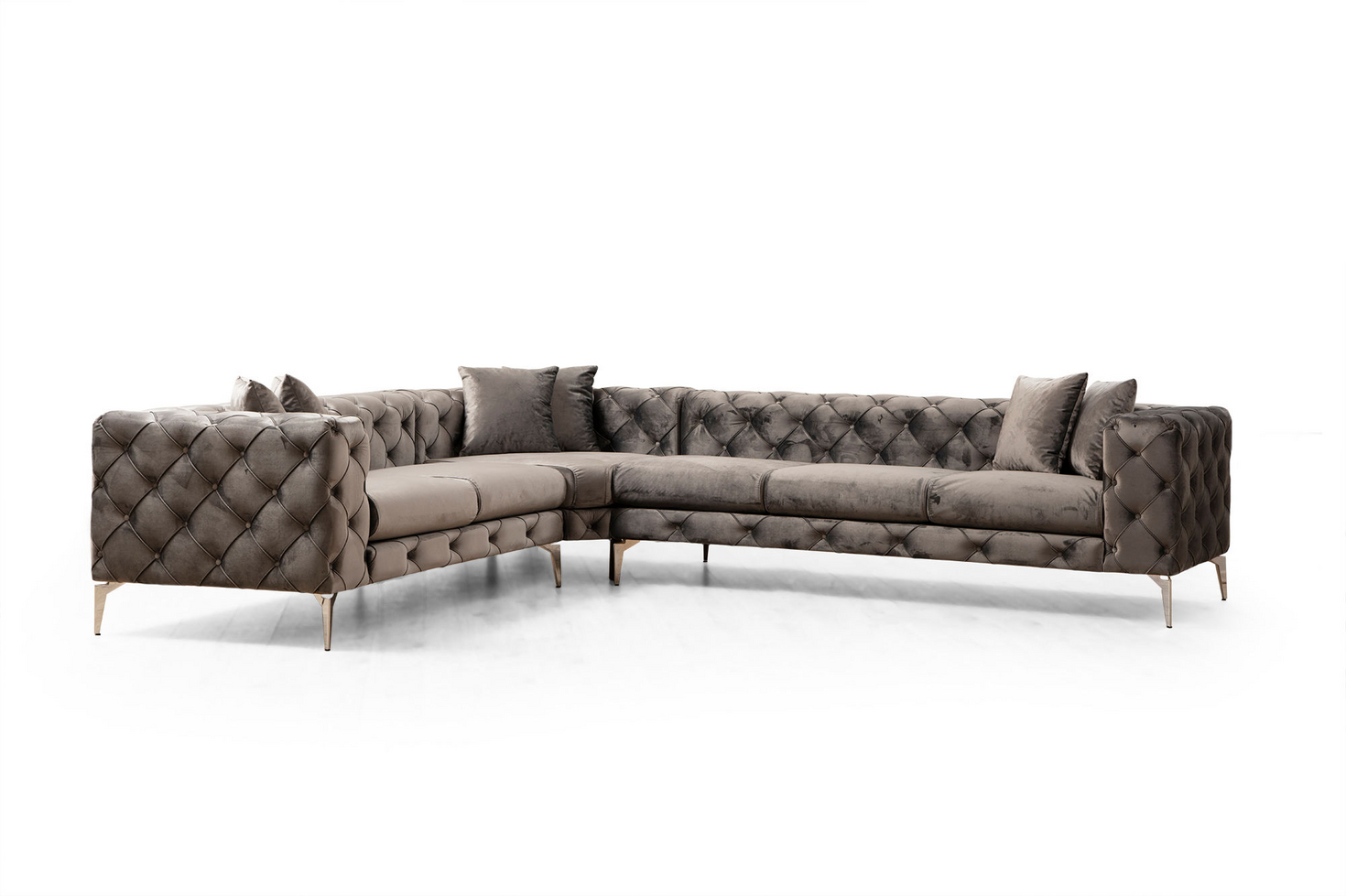 Norda Design Modern hörnsoffa, antracit, 310x270 cm | Stomme i bokträ, 100 % polyester, 6 kuddar ingår