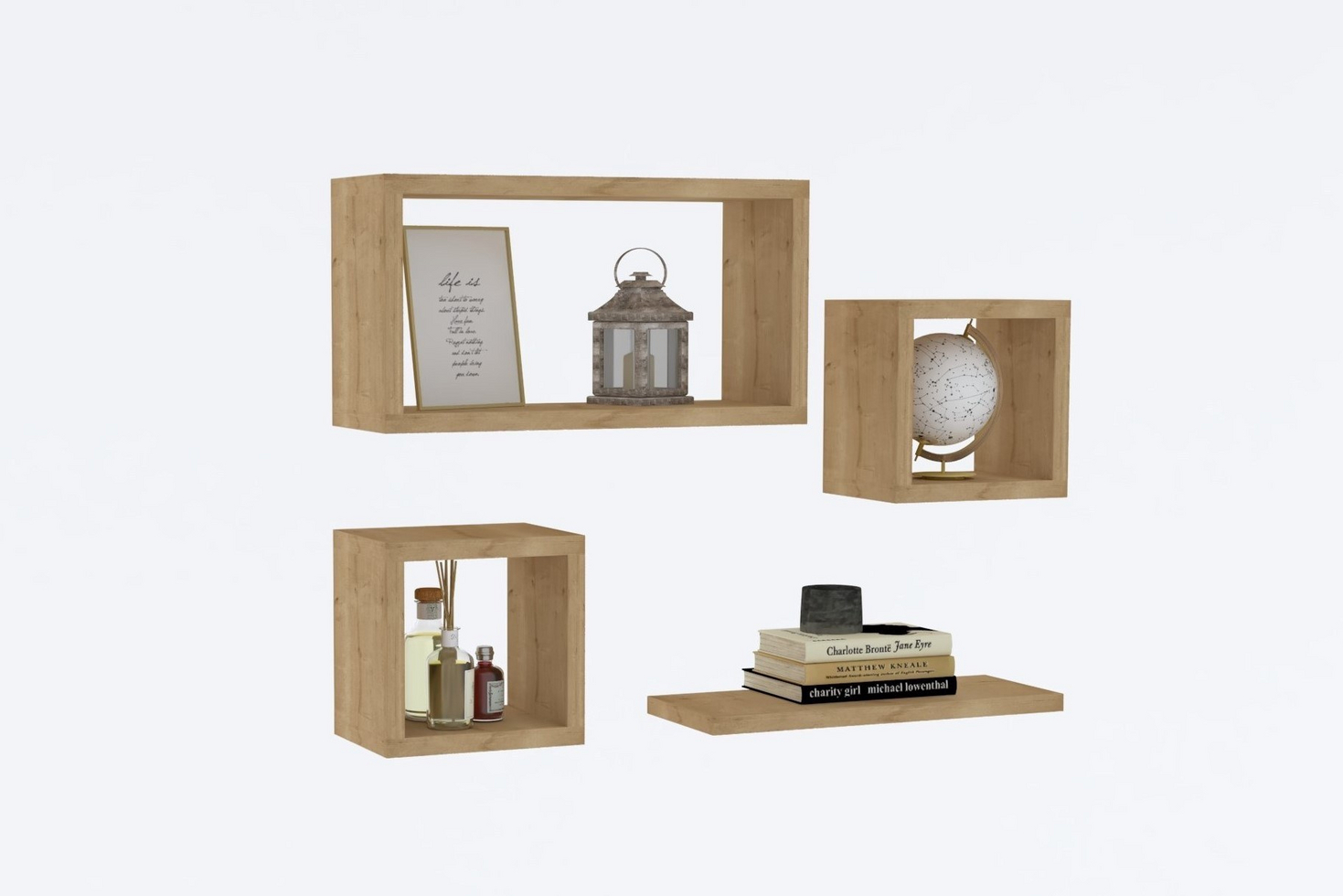 Norda Design modernt vägghyllsset (3 delar) i Sapphire Oak, 100 % melaminbelagt, perfekt för heminredning och förvaring