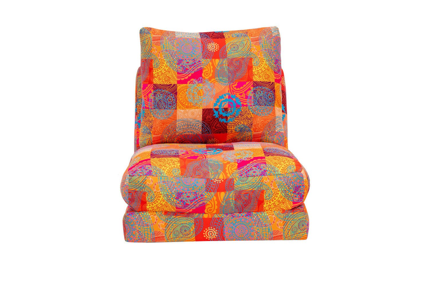 Norda Design 1-sits bäddsoffa, metallram, patchwork-tyg, ryggstöd med 14 lägen, omvandlas enkelt, 100 kg