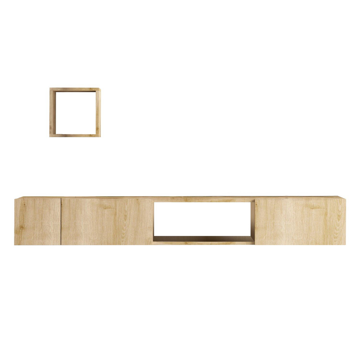 Norda Design Modern TV-bänk med vägghylla och byrå, Safir-ek, Antibakteriell, 100 % melamin, Montering krävs
