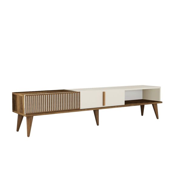 Norda Design Modern TV-bänk, valnöt och krämvit, 180 cm | 100% melaminbelagd, 18 mm tjock, väggmonterbar, 30 kg