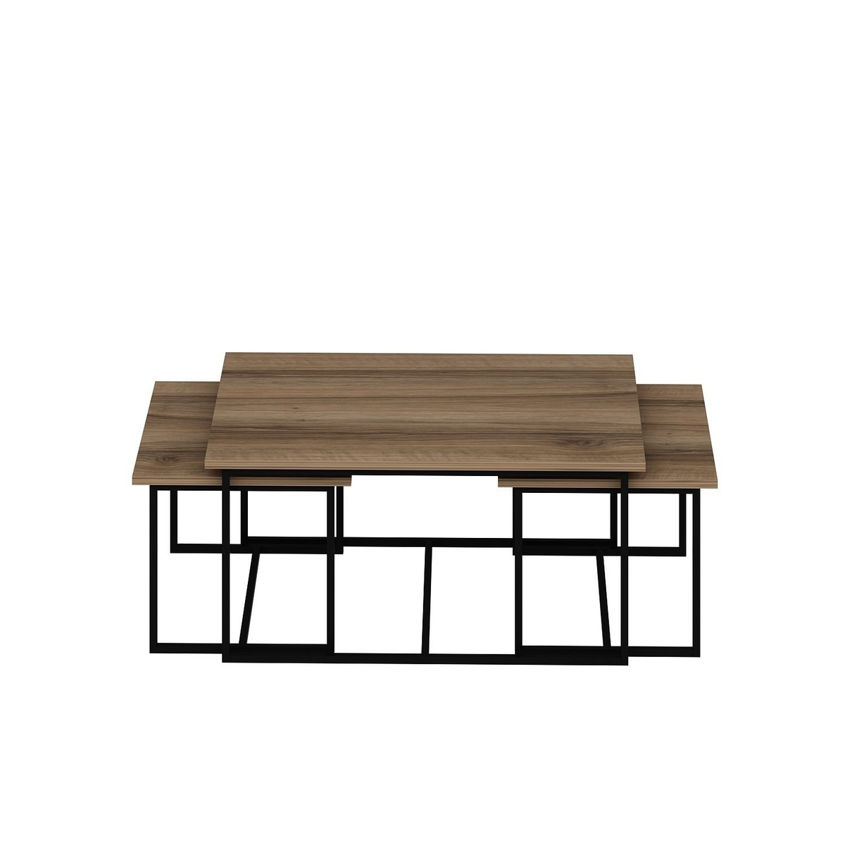 Norda Design Modern valnötsfärgad sats med nästbara bord (3 delar) | 100 % melaminbelagda, med metallram | Stilren och funktionell
