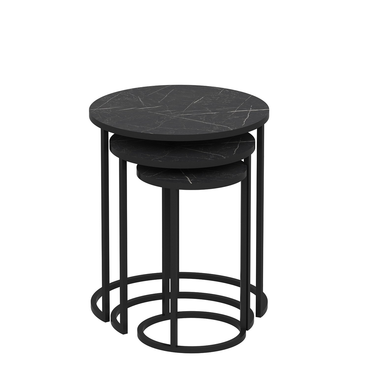 Norda Design modern svart sats med nästade bord (3 delar), metallram, 100% melamin, stilren och funktionell design