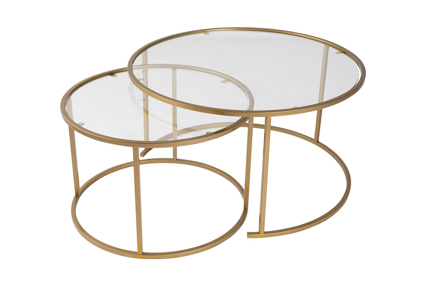 Norda Design Modernt soffbordsset (2 delar), guldfinish, 80x80x43 & 60x60x39 cm | 100 % härdat glas och metall