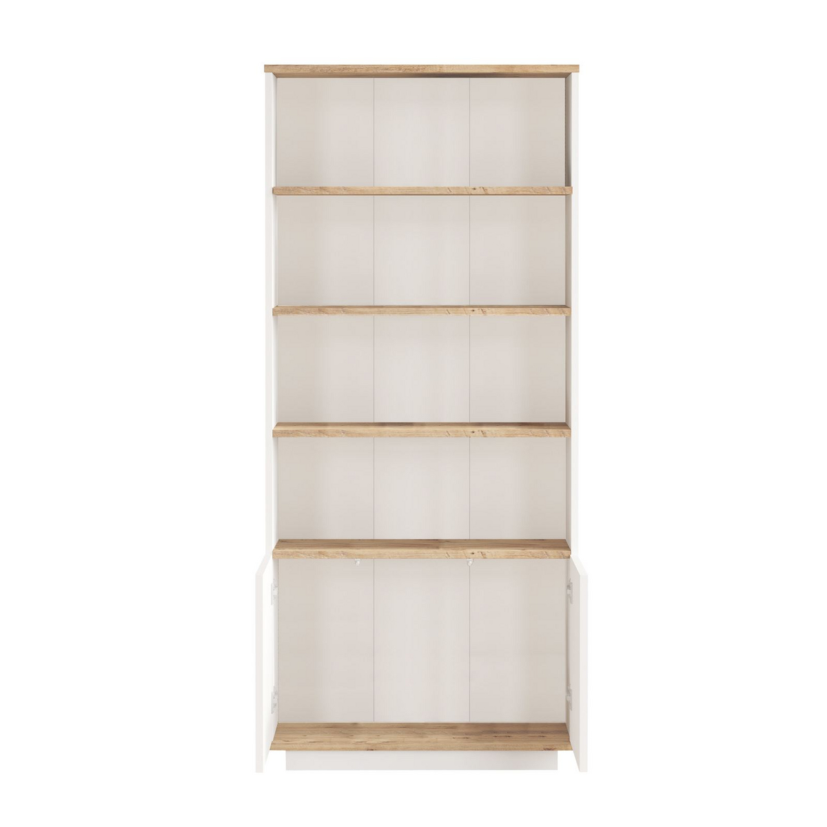 Norda Design Modern skandinavisk bokhylla, Atlanticfuru och vit, 75 cm x 168,3 cm x 26,8 cm | 100 % melaminbelagd | dörrar med trycköppning