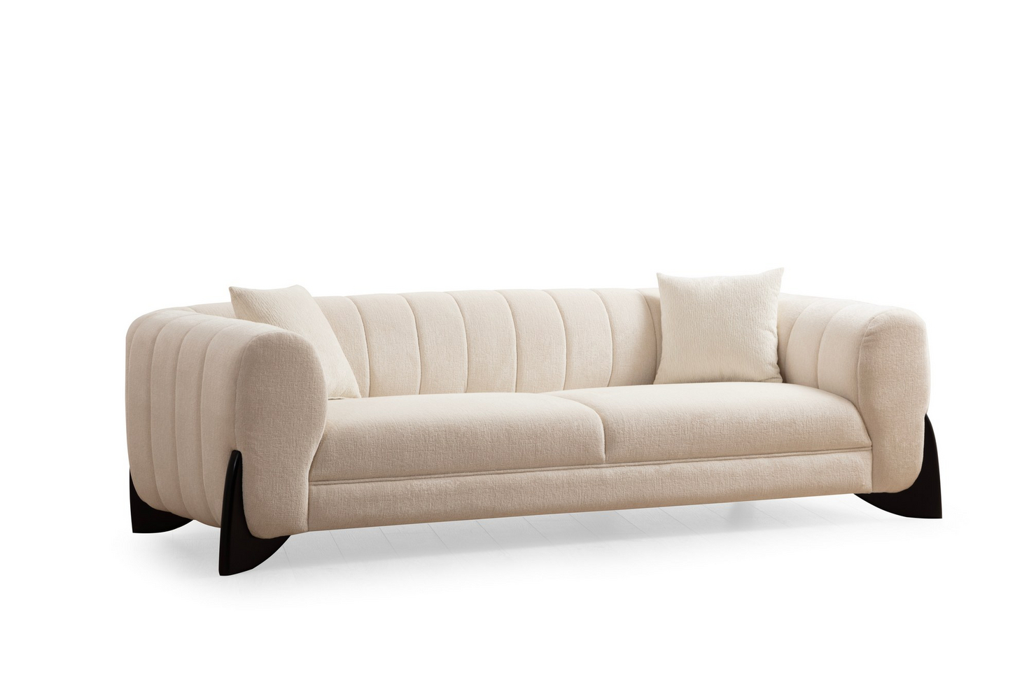 Norda Design Elegant 3-sitssoffa, vit, 248 cm | Ram i bokträ, 100% polyester, mjuka skumdynor | Modern design