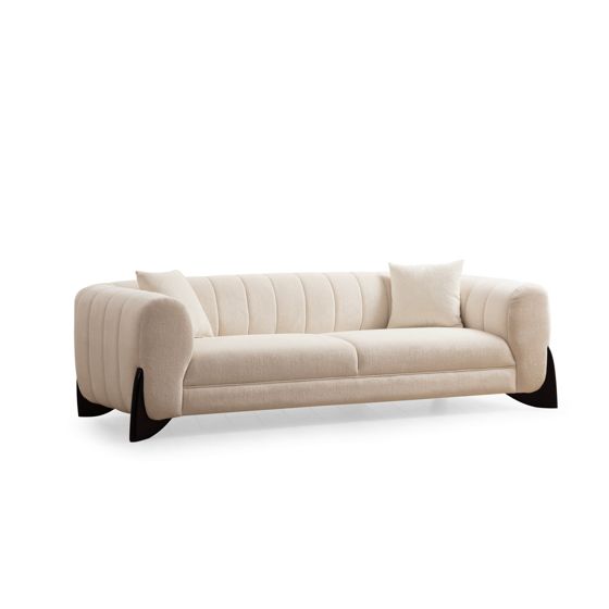 Norda Design Elegant 3-sitssoffa, vit, 248 cm | Ram i bokträ, 100% polyester, mjuka skumdynor | Modern design