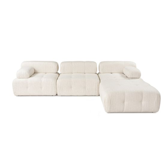 Norda Design Elegant hörnsoffa, krämfärgad, 300x200 cm | stomme i bokträ, 100% polyester, 28 DNS-skum | modern design