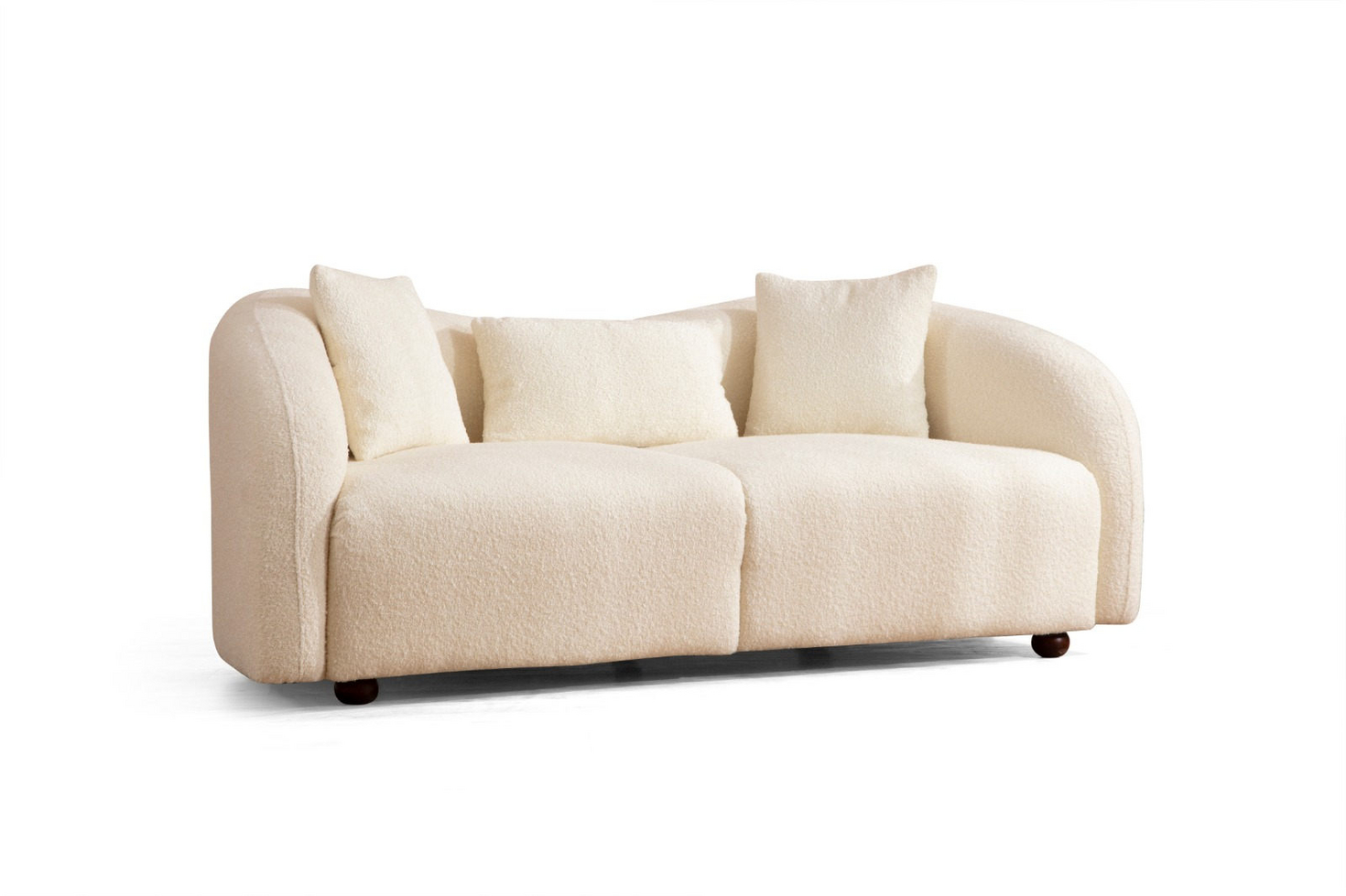 Norda Design Modern 2-sitssoffa, krämfärgad, stomme i bok, 190 cm | 100 % polyester, valnötsben, inklusive 2 kuddar