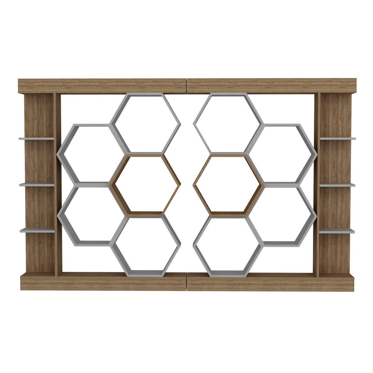 Norda Design Modern geometrisk bokhylla, vit och valnöt, 140 x 29,6 x 177,4 cm | 100 % melaminbelagd, 18 mm tjock | Stilfull förvaringslösning