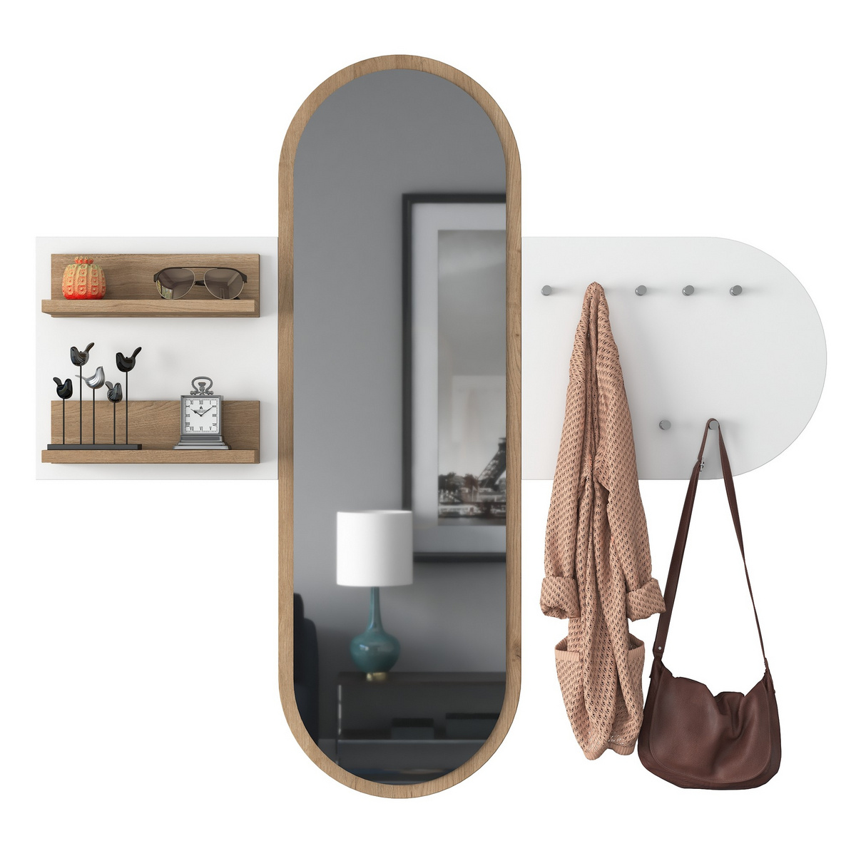 Norda Design Modern hallmöbel, vit och valnöt, 125 cm x 120 cm x 12 cm | 100 % melaminbelagd E1-spånskiva