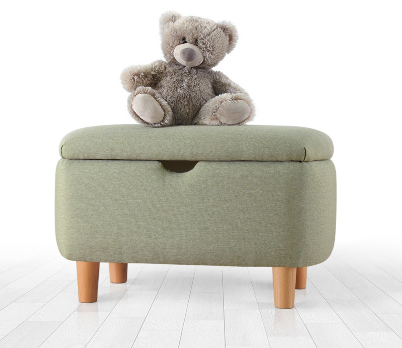 Norda Design Skandinavisk grön puff med träben, 61x40x37 cm | 50% bomull/50% sammet, 6 cm ortopediskt skum