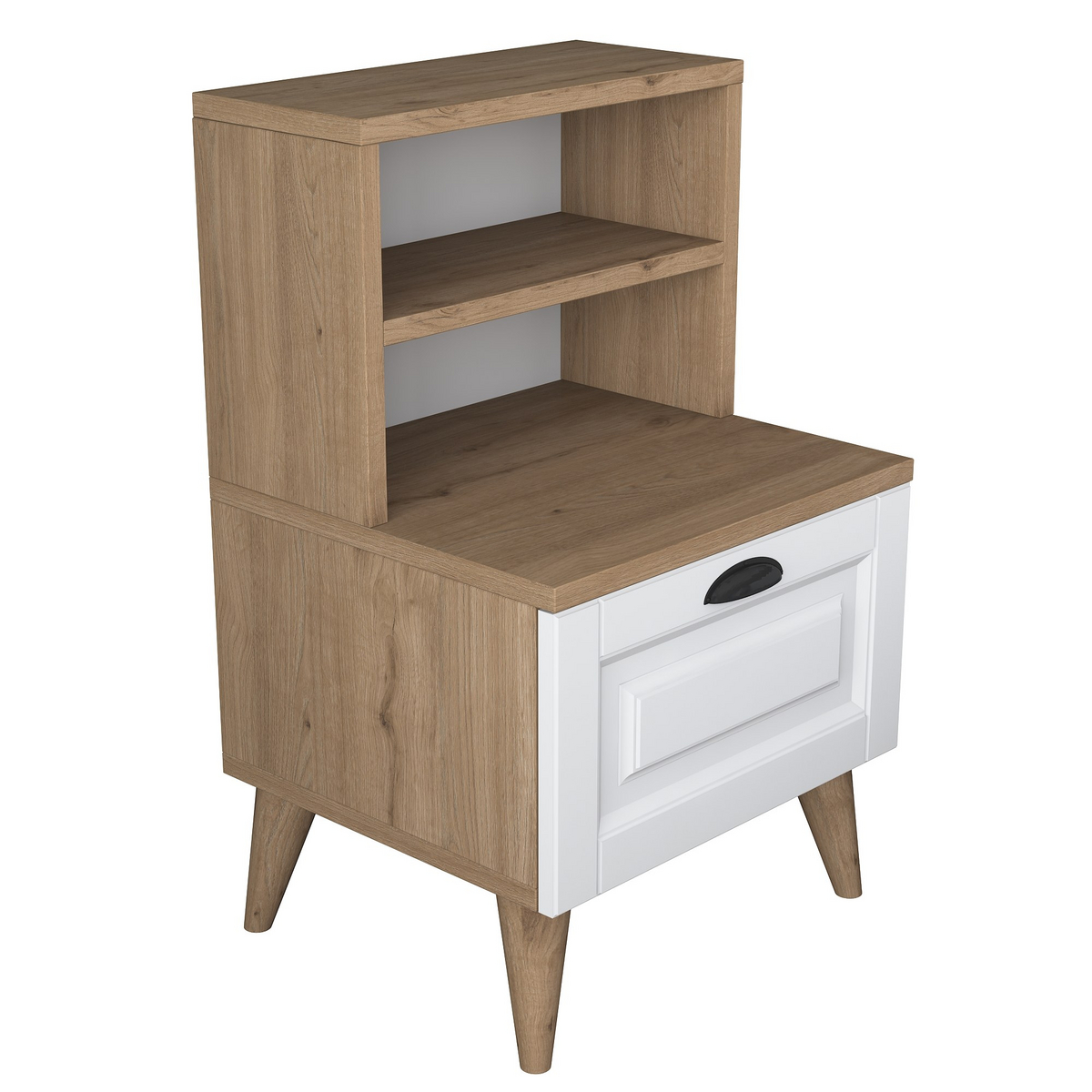 Norda Design Skandinaviskt nattduksbord med låda, valnöt/vit, 45 x 74,4 x 40 cm | 100 % melaminbelagt | Stilfullt och funktionellt
